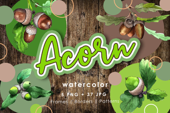 Acorn Plant Watercolor Set: Hand-Painted Forest Art for Creatives