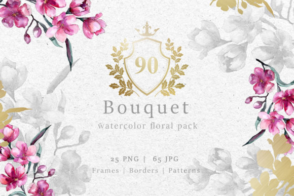 Bouquet of Pink Flower Watercolor Pack