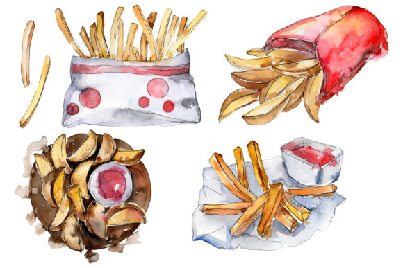 French Fries with Sauce Watercolor: A Versatile Artistic Resource for DIY and Design