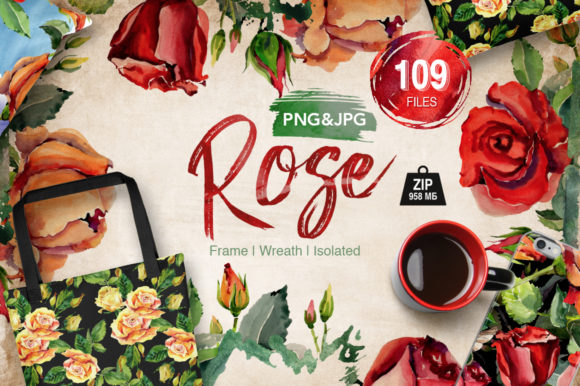 Roses Flowers Watercolor Set for Creatives
