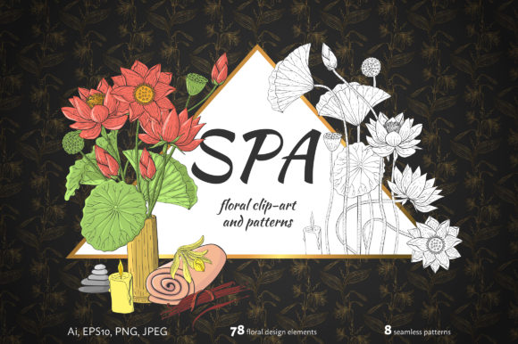 SPA Floral Clipart and Patterns: A Handcrafted Oriental Collection for Branding, Design, and Beyond