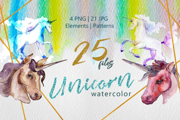 Unicorn Masterpiece Watercolor: 25 Hand-Painted Assets